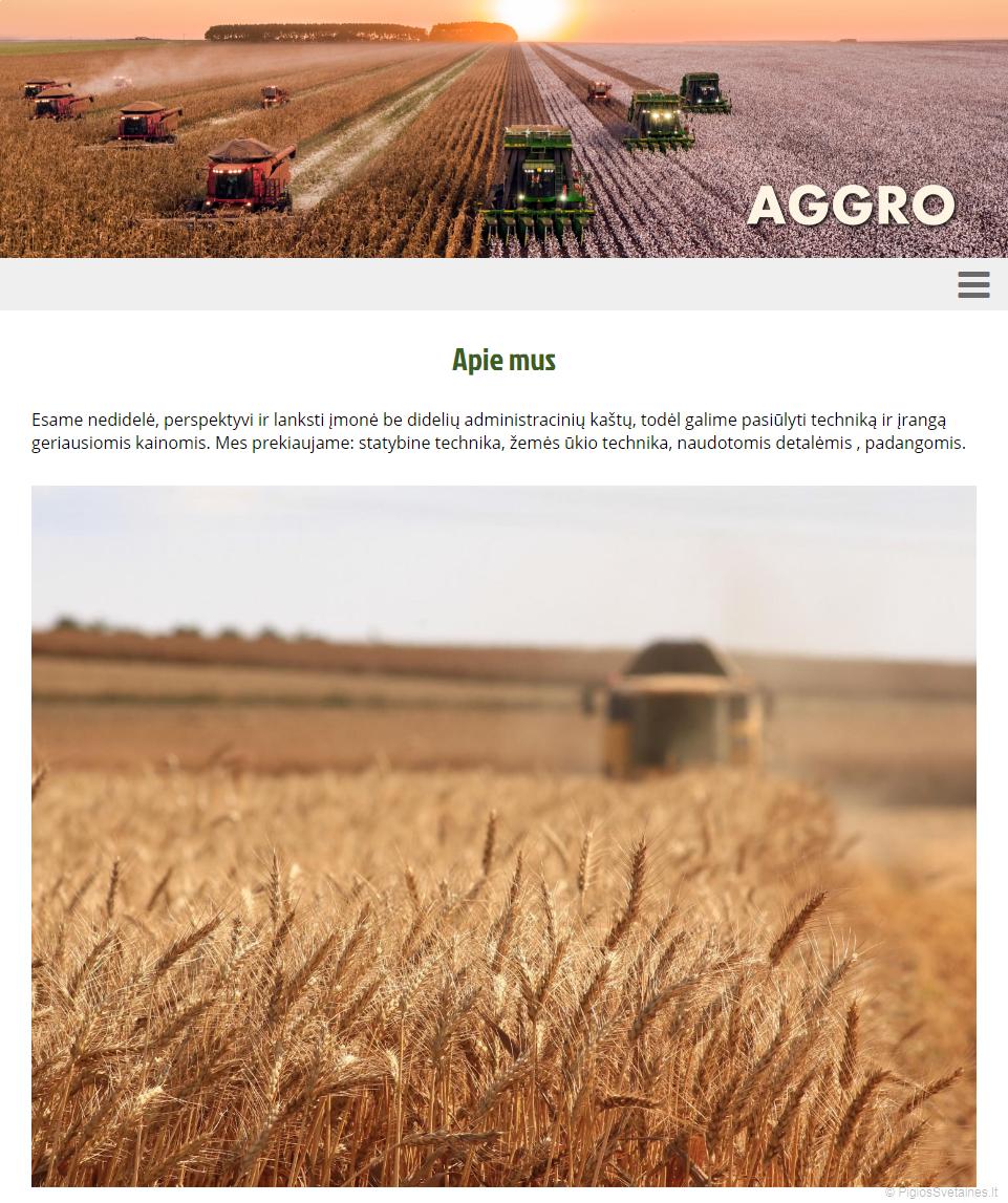 Žemės ūkio įrangą prekiaujančios įmonės interneto svetainė.